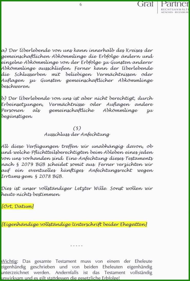 Gemeinsames Testament Eheleute Muster