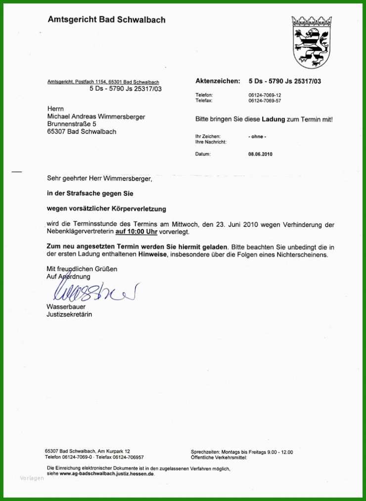Gericht Brief Vorlage
