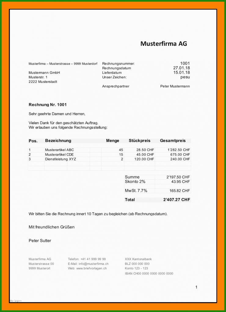 Geschäfts Rechnung Vorlage