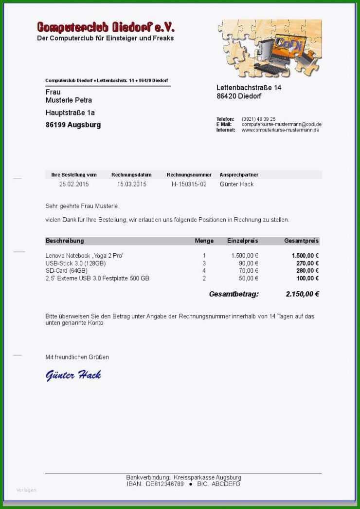 Geschäftsbrief Rechnung Vorlage