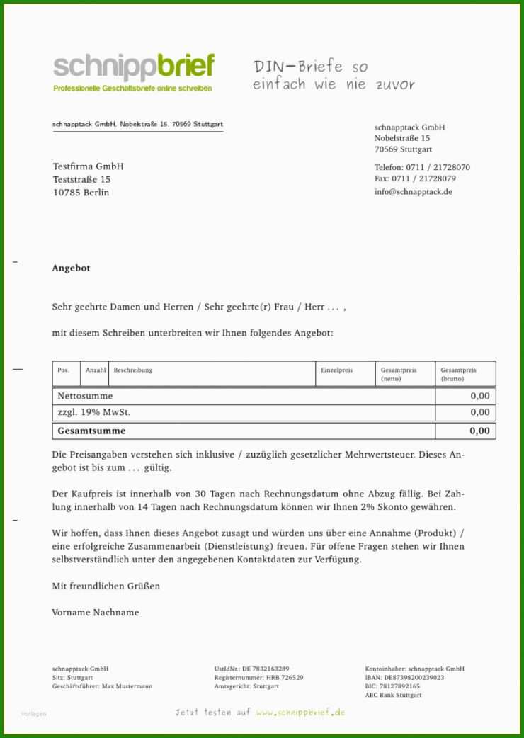 Geschäftsbrief Vorlage Angebot