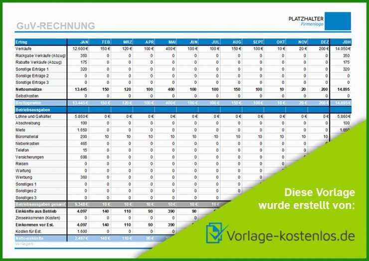 Gewinn-verlust-rechnung Vorlage