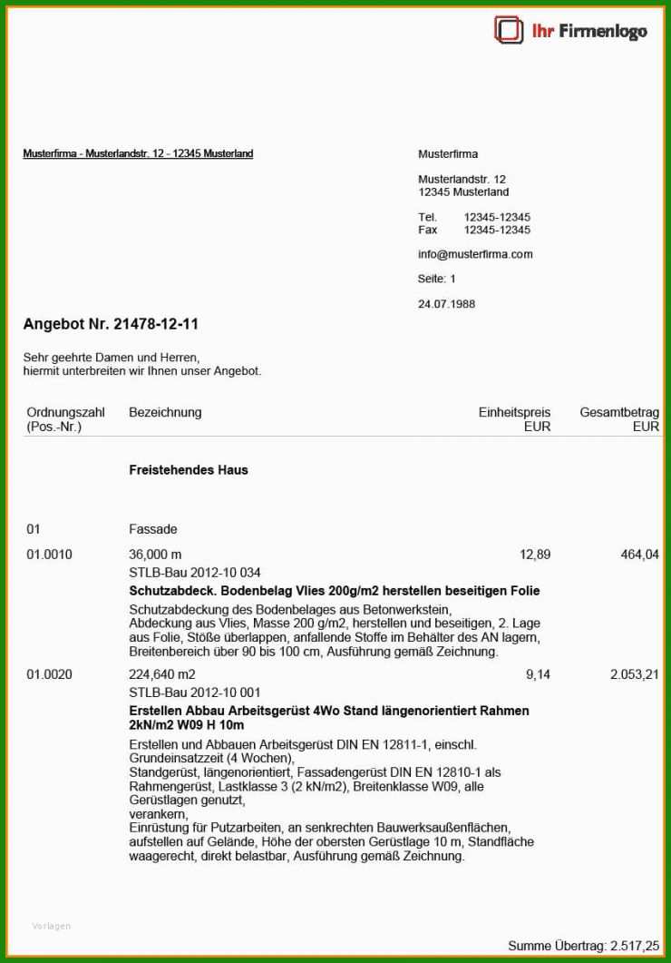 Glasreinigung Angebot Muster