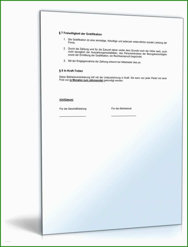 Gratifikation Arbeitsvertrag Muster