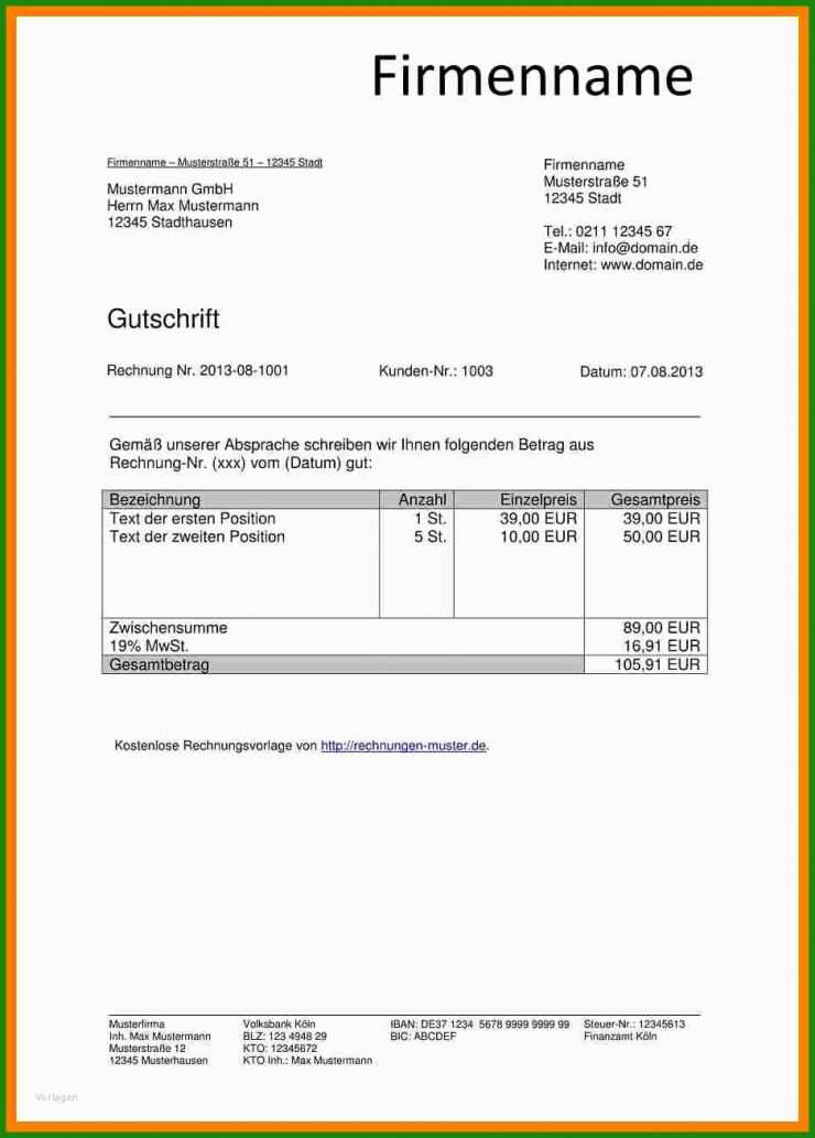 Gutschrift Brief Muster