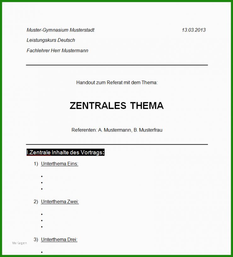 Handout Vortrag Vorlage