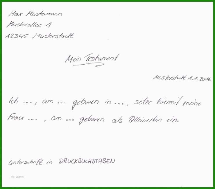 Handschriftliches Testament Muster Kostenlos