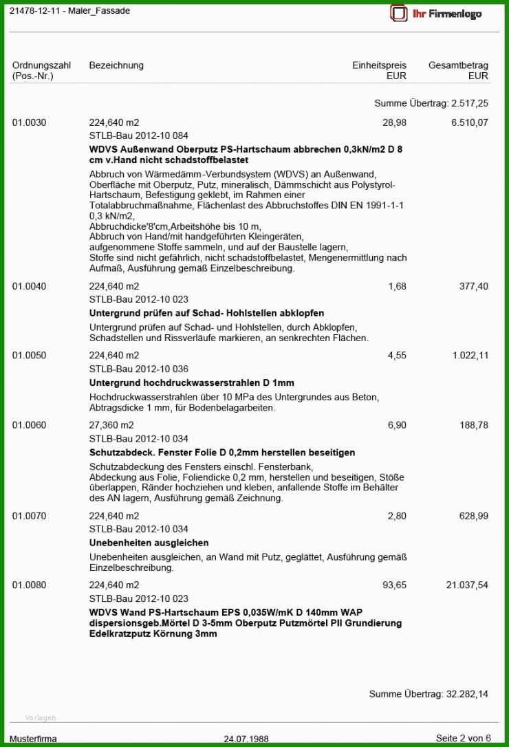 Handwerker Angebot Muster