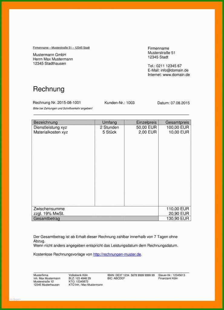 Hausmeisterservice Rechnung Muster