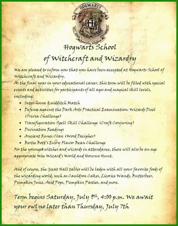Hogwarts Brief Vorlage