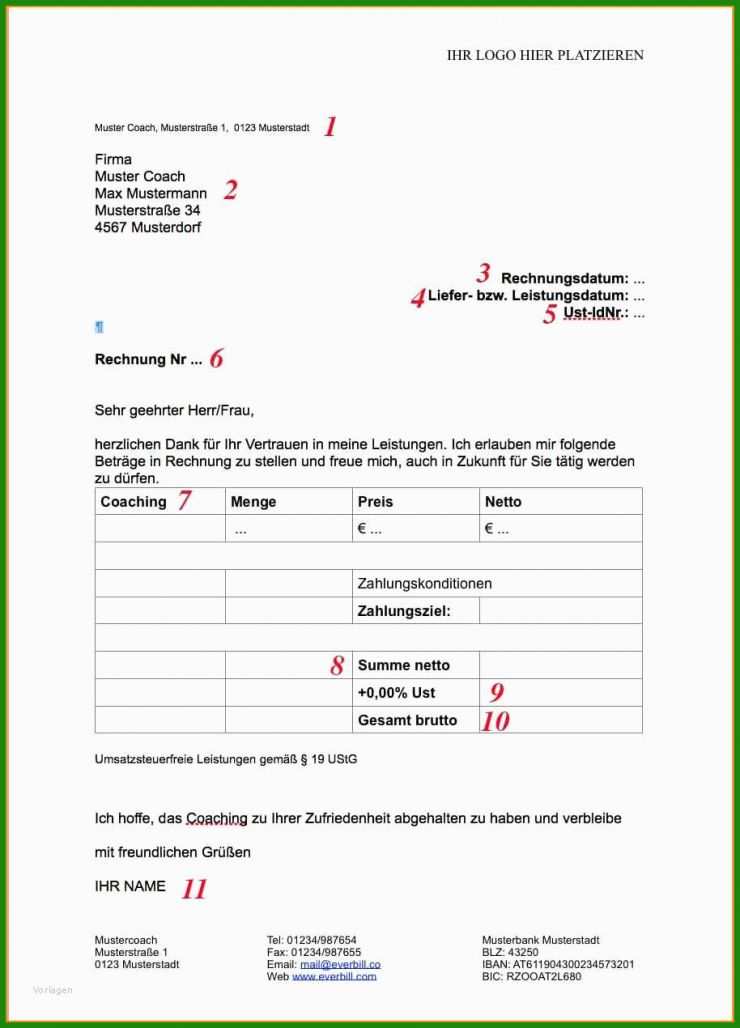 Honorar Rechnung Schreiben Vorlage