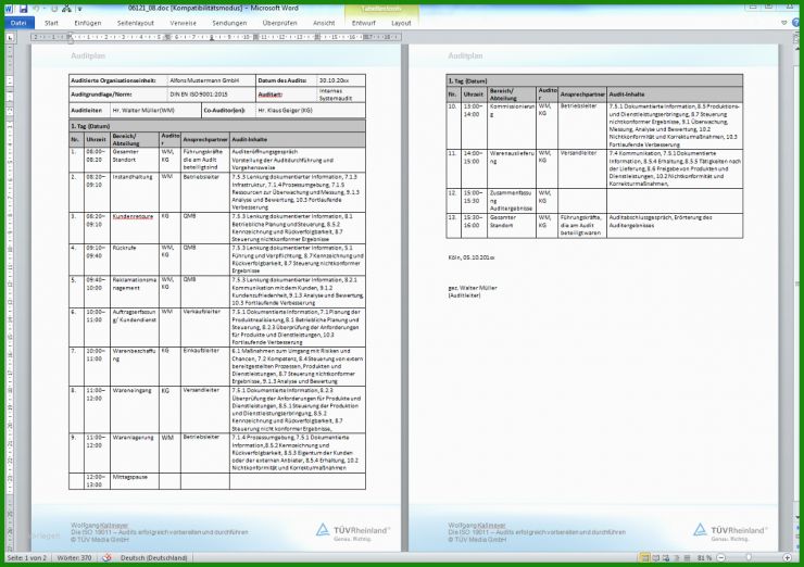 Internes Audit Bericht Vorlage