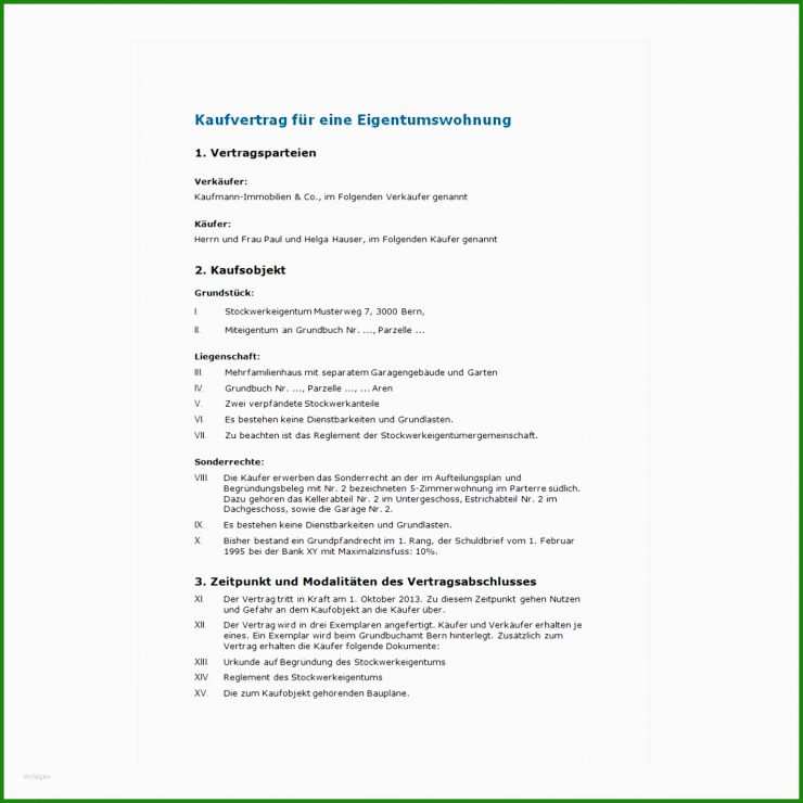 Kaufvertrag Für Immobilien Muster