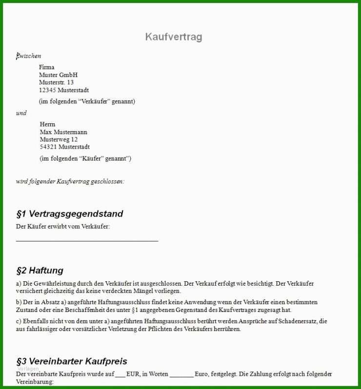 Kaufvertrag Gegenstand Vorlage