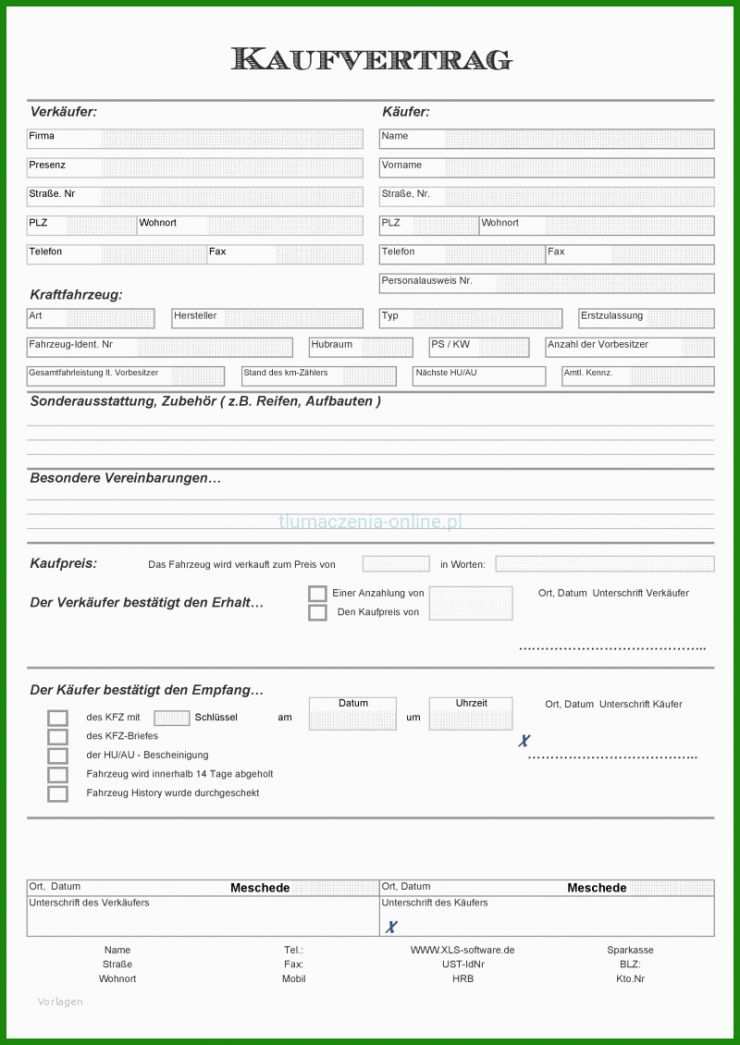 Kaufvertrag Vorlage Privat Kostenlos