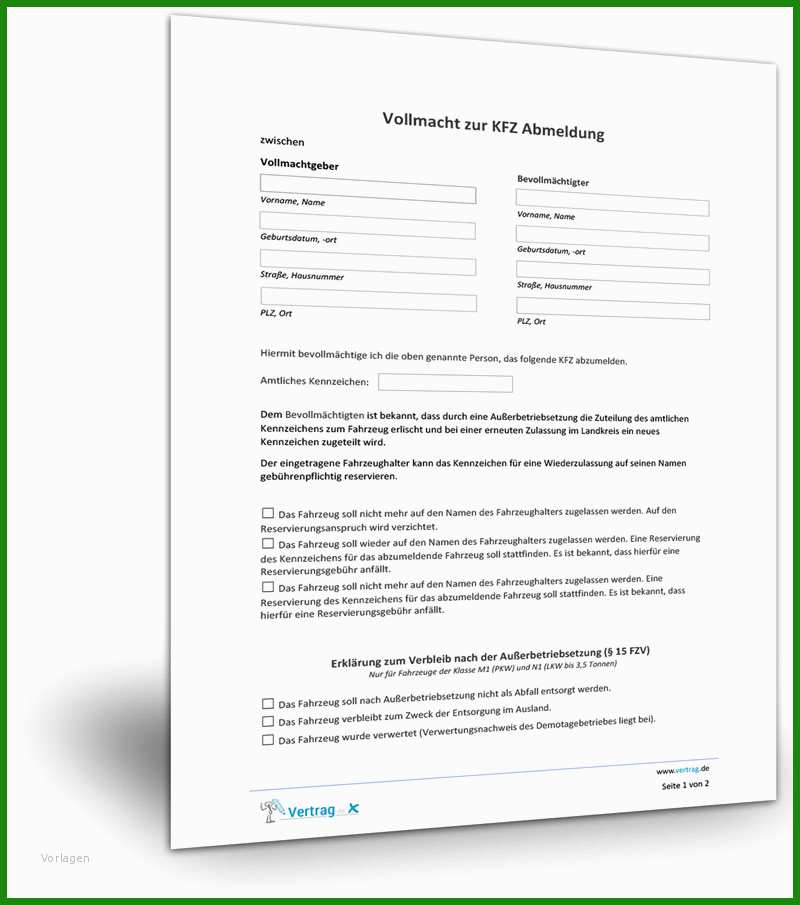 Vollmacht Zum Auto Ummelden