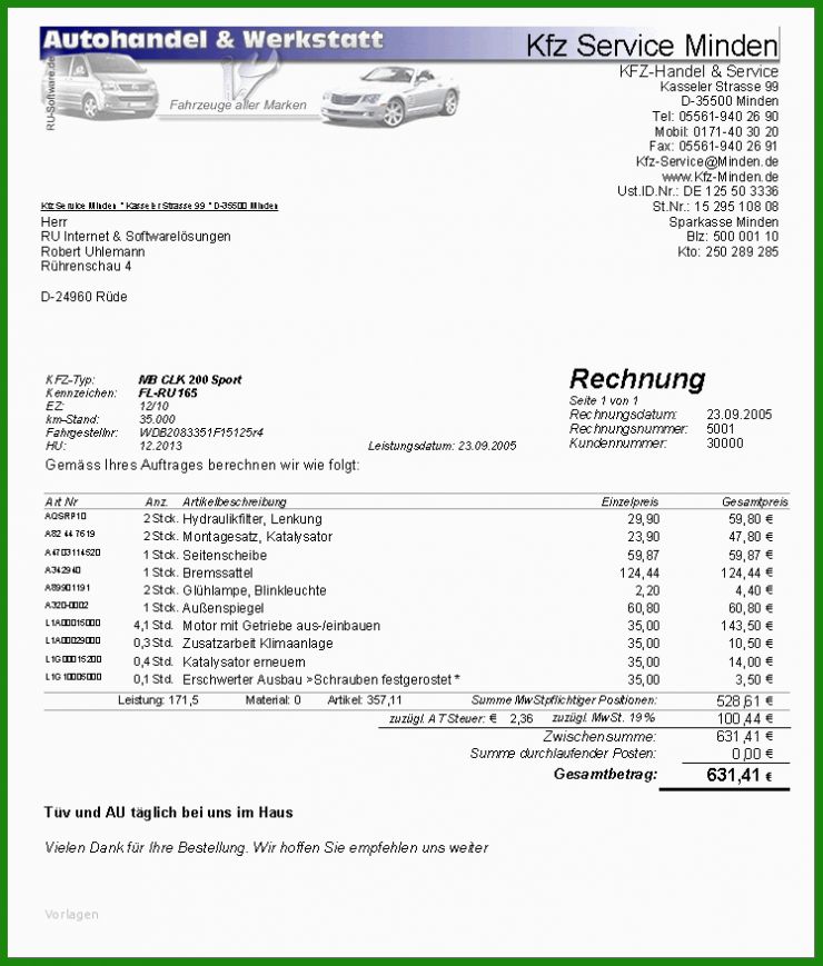 Kfz Verkauf Rechnung Muster