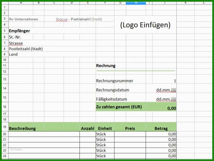 Kleinunternehmer Rechnung Excel Vorlage