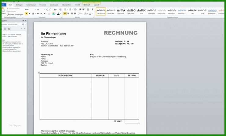 Kleinunternehmer Rechnung Word Vorlage