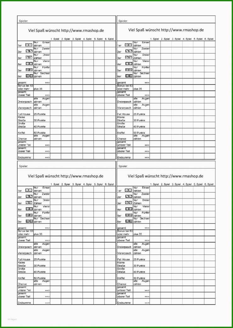 Kniffel Block Pdf