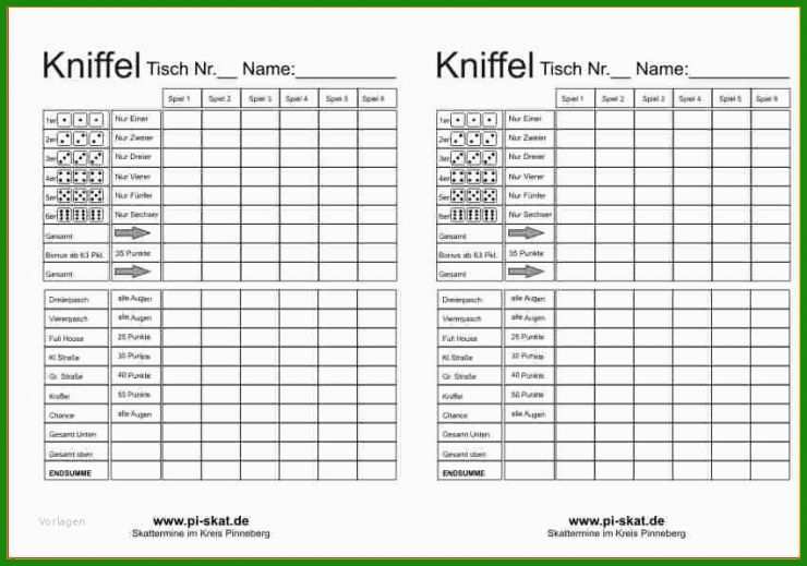 Kniffel Vorlage Din A4 Pdf