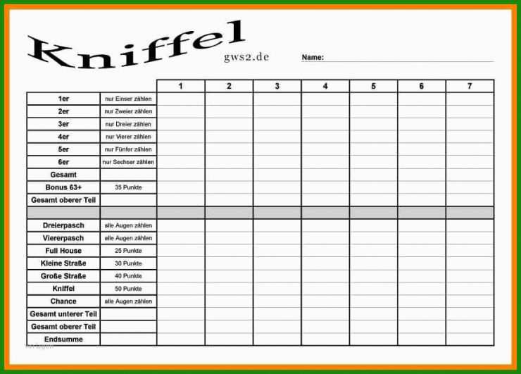 Kniffel Vorlage Kinder
