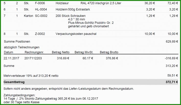 Korrekte Rechnung Muster