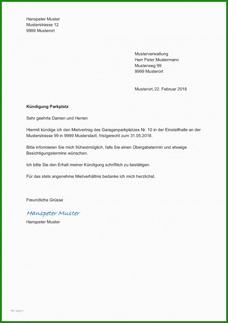 Kündigung Brief Vorlage