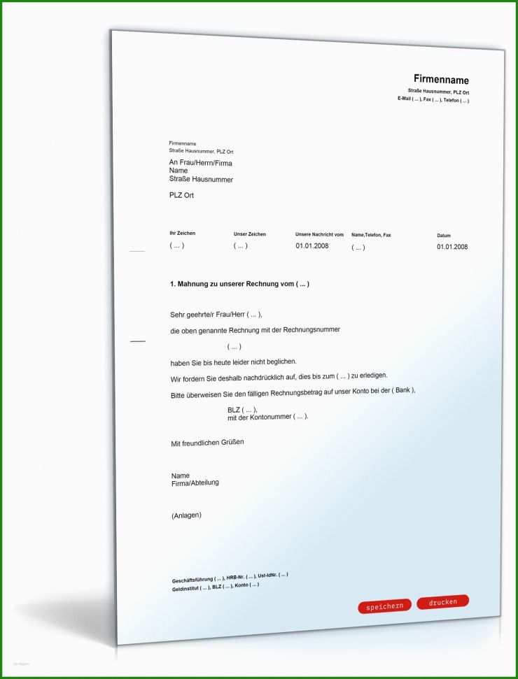 Mahnung Für Nicht Bezahlte Rechnung Muster