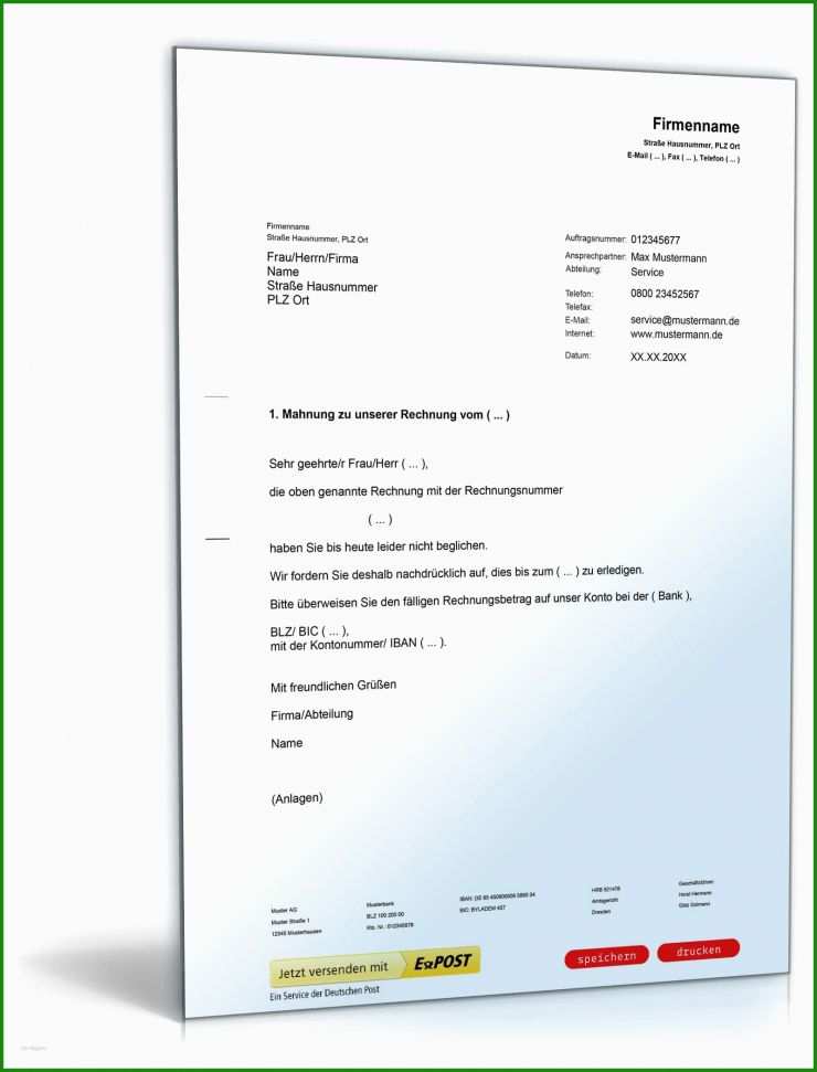 Mahnung Für Rechnung Vorlage