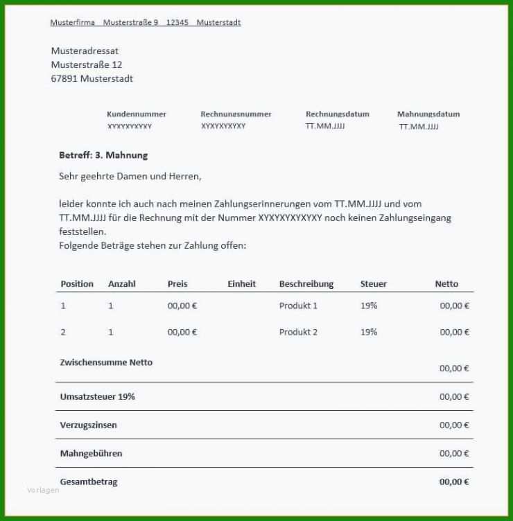 Mahnungen Rechnung Muster