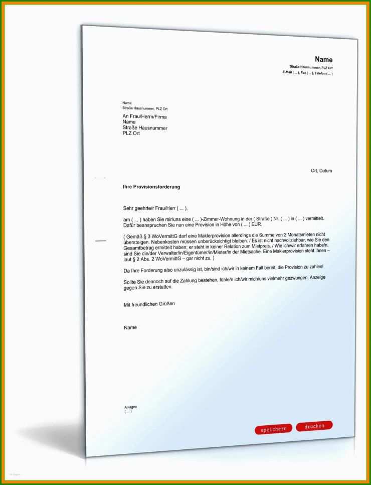 Maklerprovision Rechnung Vorlage