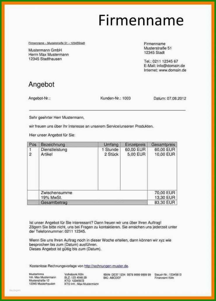 Maler Angebot Muster