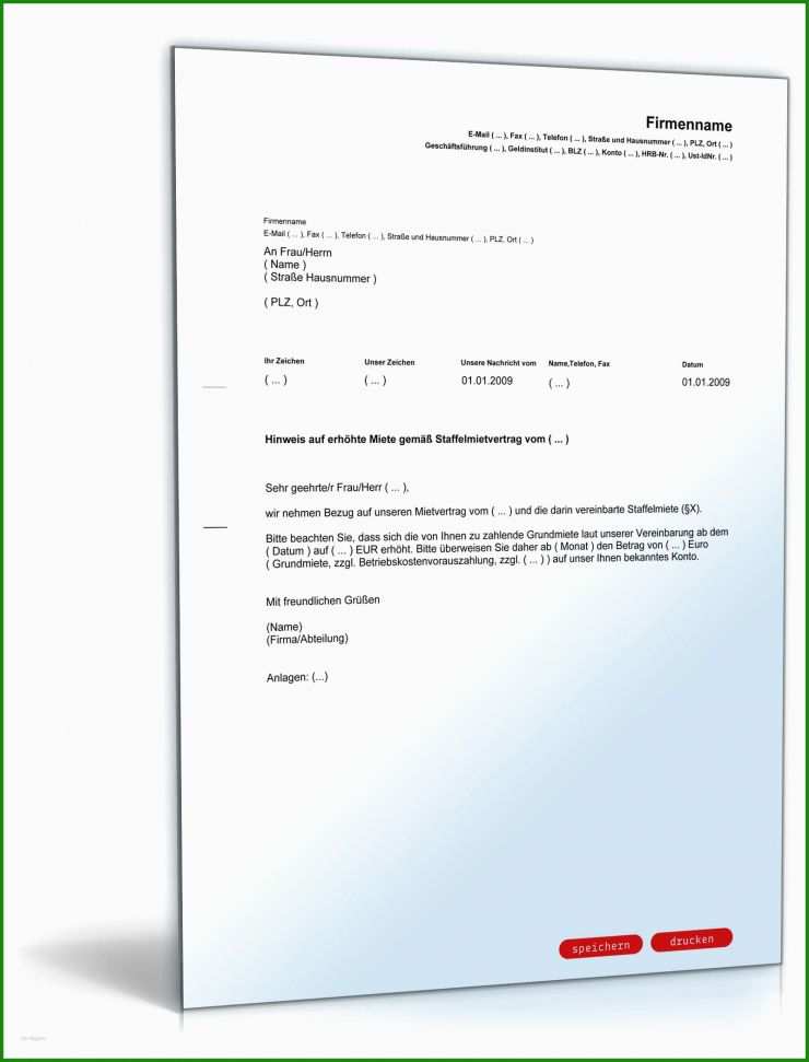 Mieterhöhung Untermietvertrag Muster