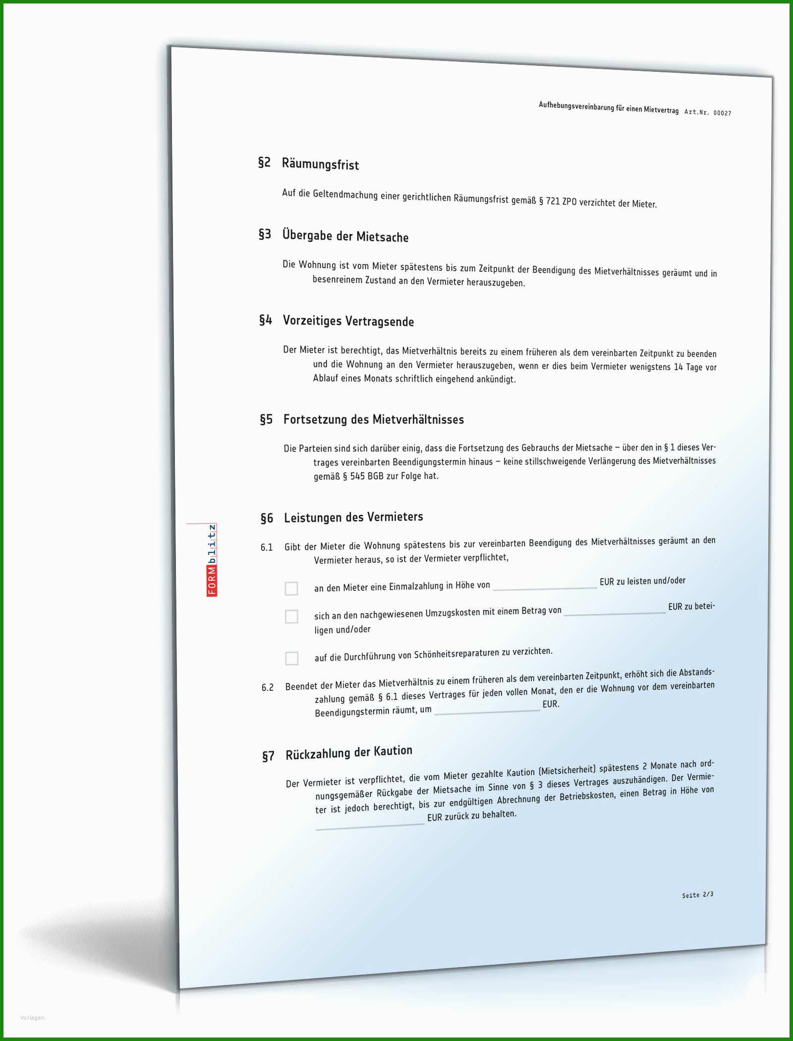 Mietvertrag Aufhebungsvertrag Muster - Kostenlose Vorlagen Zum Download