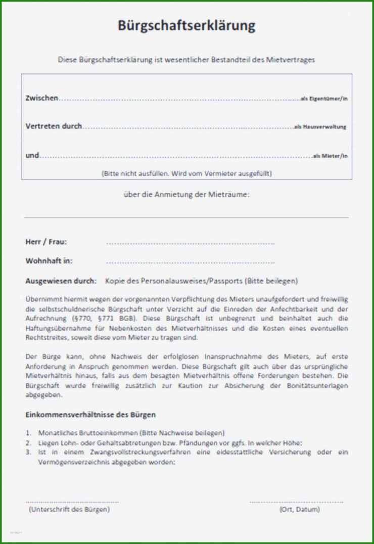 Mietvertrag Bürgschaft Vorlage