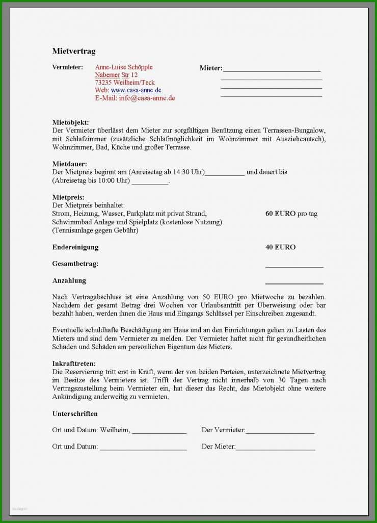 Mietvertrag Gaststätte Muster