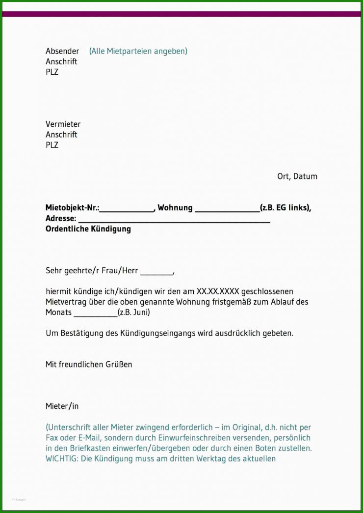 Mietvertrag Kündigen Gesetzlich