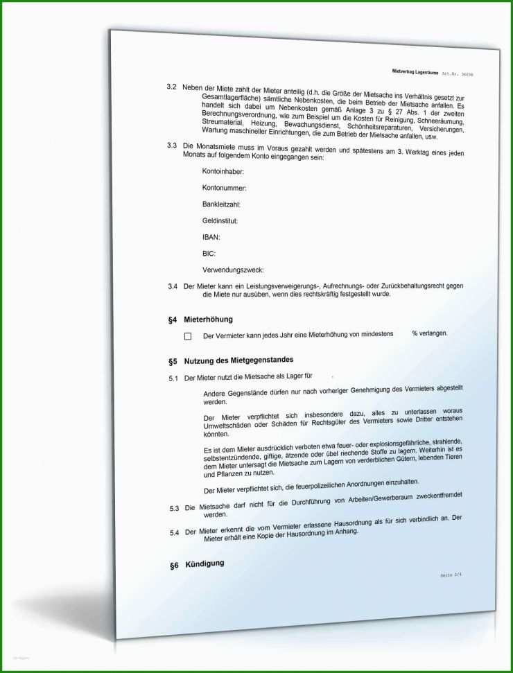 Mietvertrag Lagerraum Muster