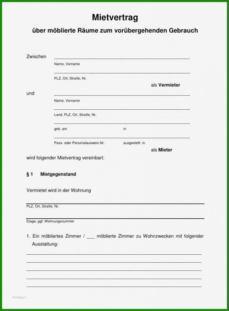 Mietvertrag Muster Einfach