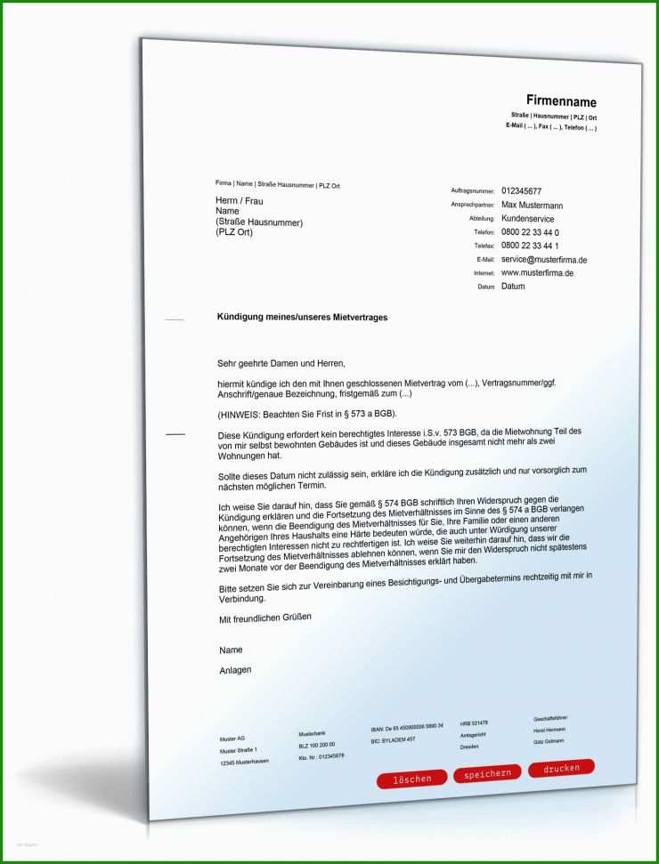 Mietvertrag Muster Kündigung