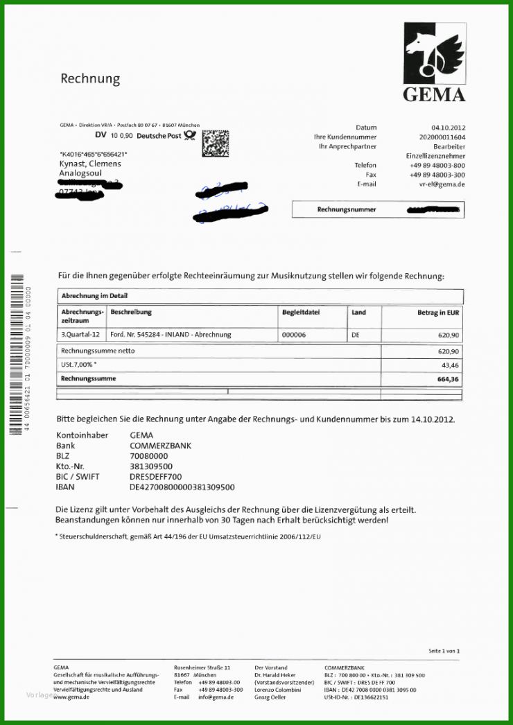 Musiker Rechnung Muster