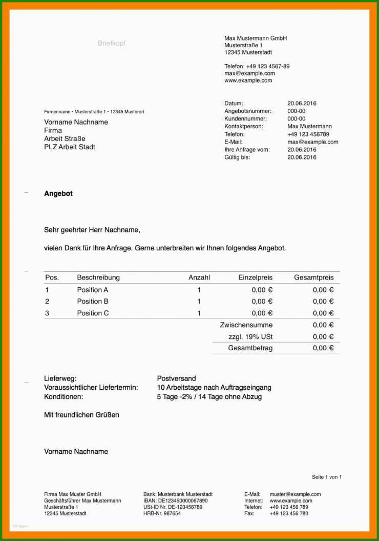 Muster Angebot Handwerker