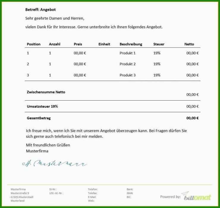 Muster Angebot Kostenlos