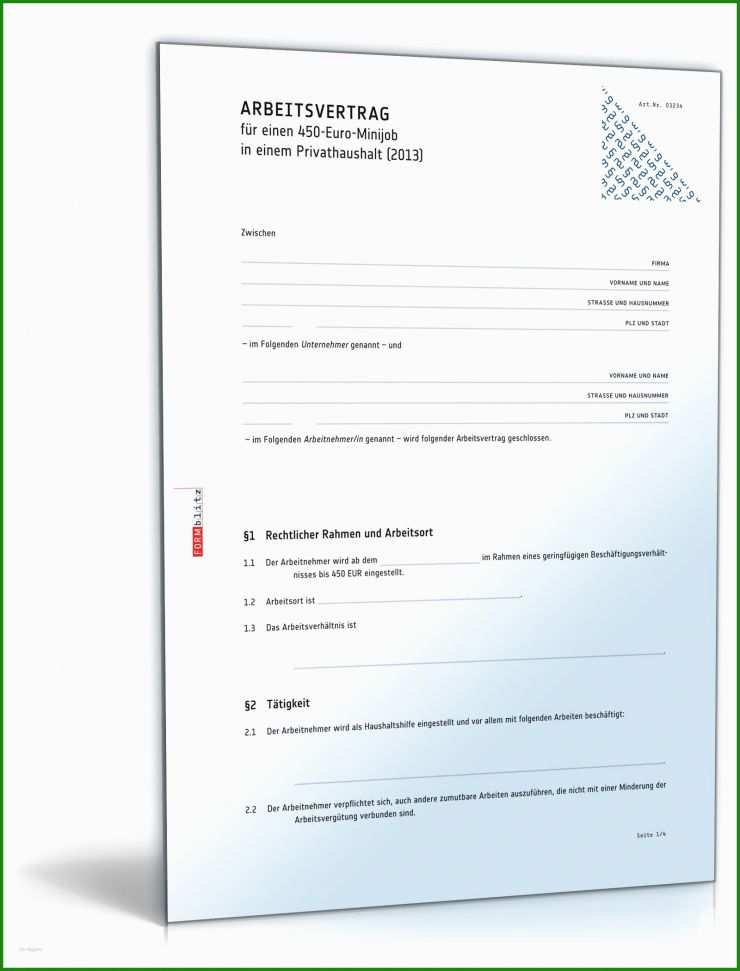 Muster Arbeitsvertrag 450 €