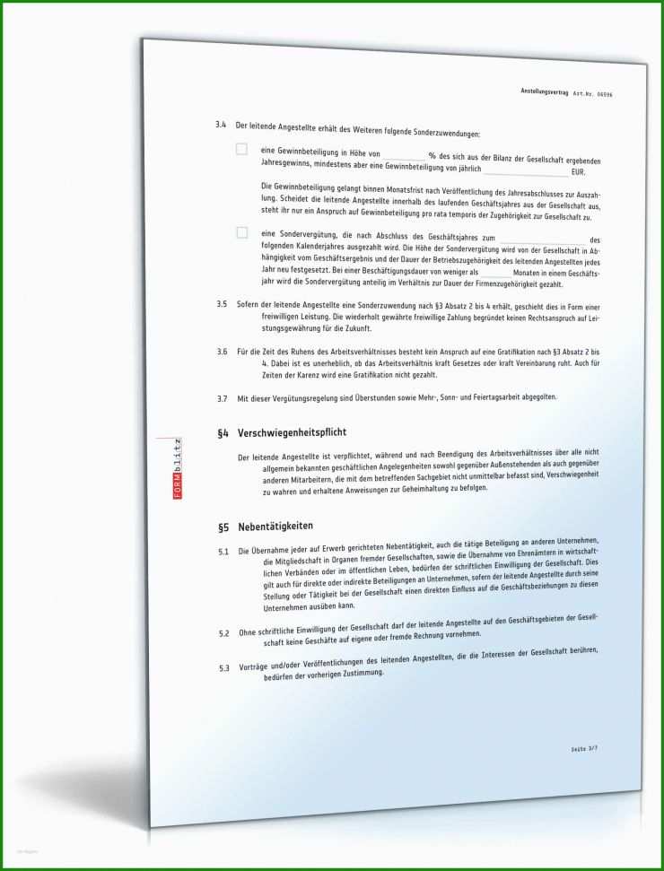 Muster Arbeitsvertrag Für Leitende Angestellte