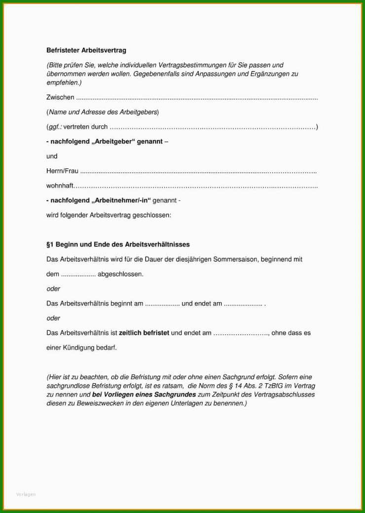 Muster Arbeitsvertrag Geringfügige Beschäftigung Befristet