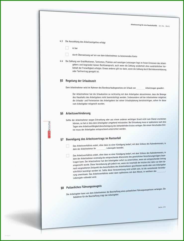 Muster Arbeitsvertrag Haushaltshilfe sozialversicherungspflichtig