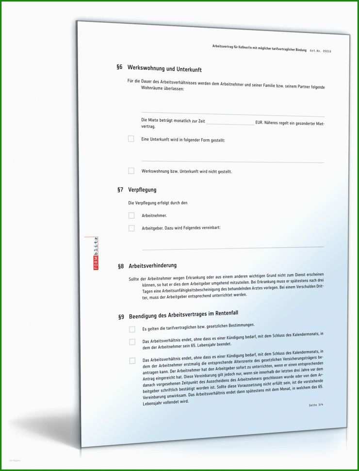 Muster Arbeitsvertrag Kellner