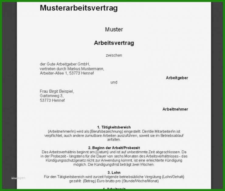 Muster Arbeitsvertrag Minijob Haushalt